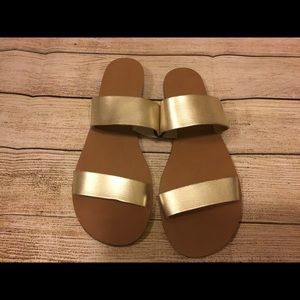 New J.Crew Gold Slide in Sandals.
